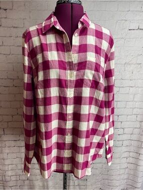 J. Crew factory size large button down flannel shirt magenta and ivory gingham